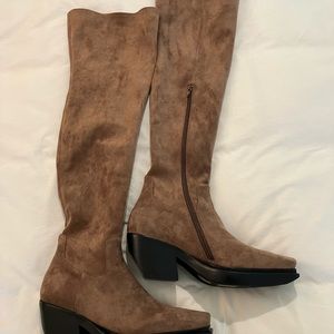 Jeffrey Campbell Gatlin Brown suede platform thigh high boots 9 NWOT